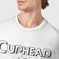 Футболка с принтом Cuphead  веселые чашечки для мужчины, вид на модели спереди №4. Цвет основы: белый