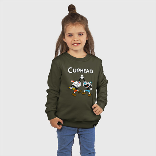 Детский свитшот хлопок Cuphead  веселые чашечки, цвет хаки - фото 3