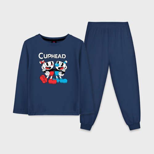 Детская пижама с лонгсливом хлопок Cuphead Чашечки, цвет темно-синий