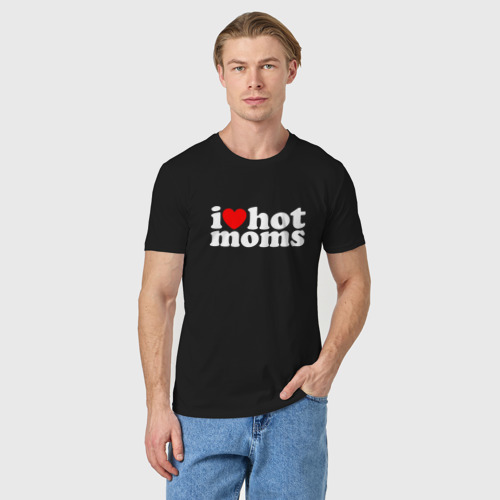 Мужская футболка хлопок I love Hot moms, цвет черный - фото 3