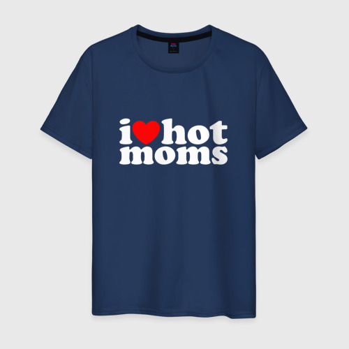 Мужская футболка из хлопка с принтом I love Hot moms, вид спереди №1