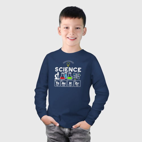 Детский лонгслив хлопок с принтом Учитель науки, фото на моделе #1