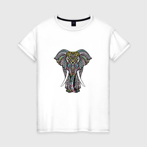 Женская футболка из хлопка с принтом Indian elephant, вид спереди №1