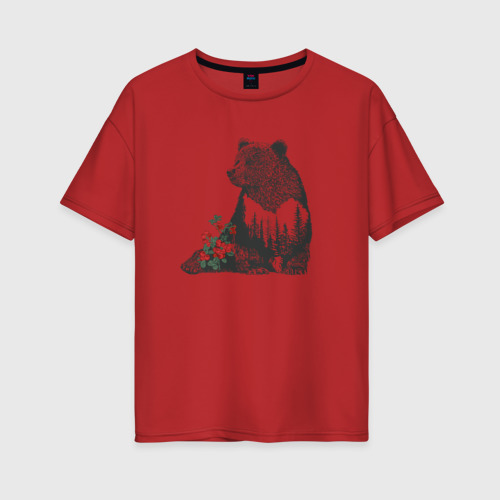 Женская футболка хлопок Oversize Символ России, цвет красный