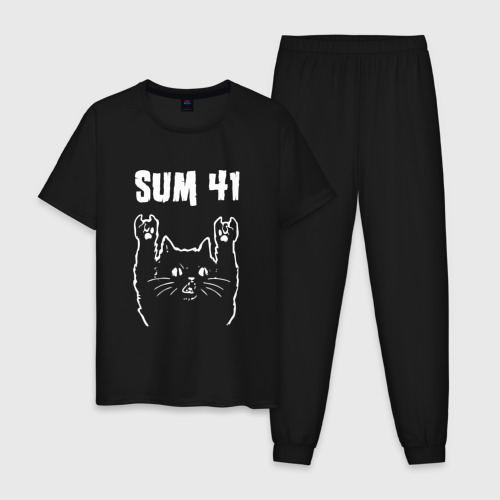 Мужская пижама хлопок Sum41 рок кот, цвет черный