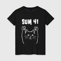 Женская футболка хлопок Sum41 рок кот