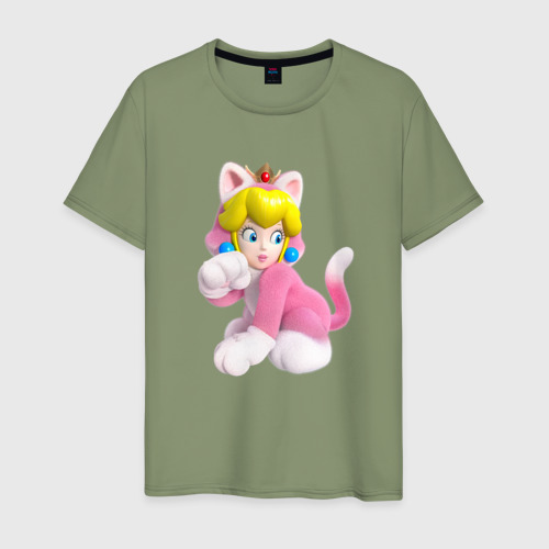 Мужская футболка хлопок Принцесса Персик - кошка Super Mario 3D Land, цвет авокадо