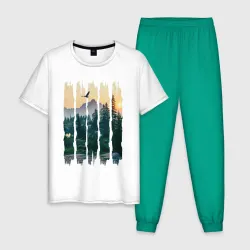 Мужская пижама с белой футболкой хлопок Горные Походы и Птицы