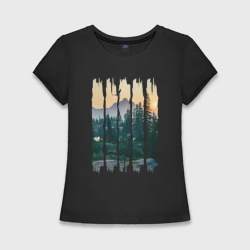 Женская футболка хлопок Slim Горные Походы и Птицы