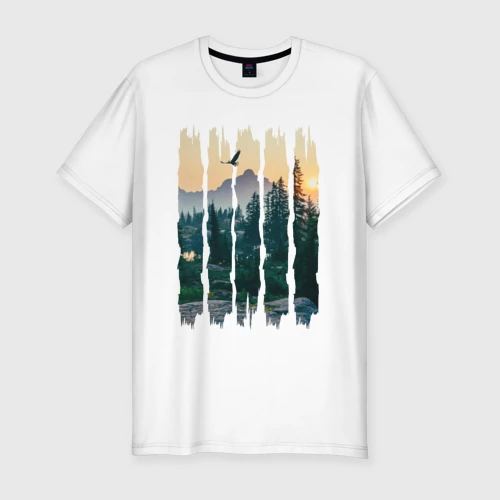 Мужская футболка хлопок Slim с принтом Горные Походы и Птицы, вид спереди #2