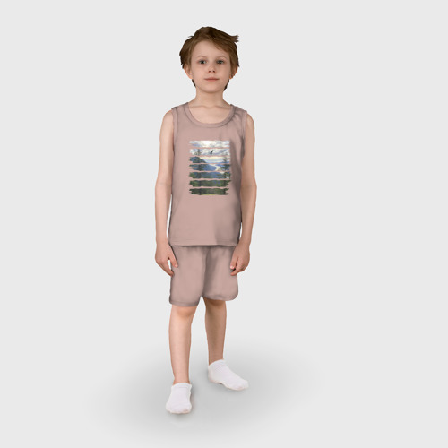 Детская пижама с шортами хлопок Горы, небо и птицы, цвет пыльно-розовый - фото 3