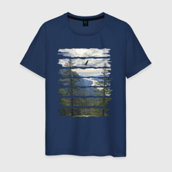Мужская футболка хлопок Горы, небо и птицы