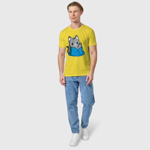 Мужская футболка хлопок с принтом Кот в одеяле, вид сбоку #3