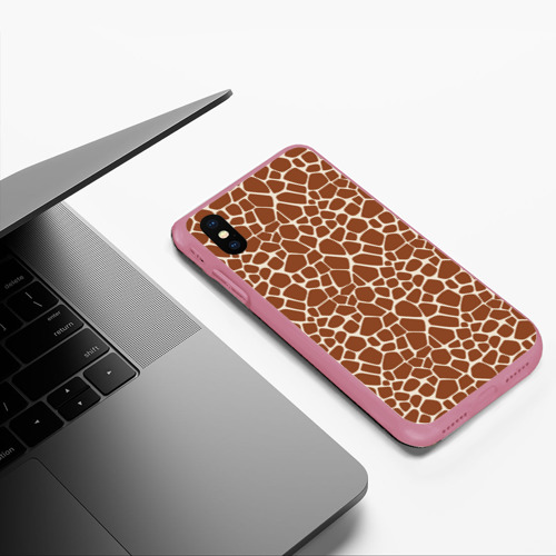 Чехол для iPhone XS Max матовый Шкура Жирафа - Giraffe, цвет малиновый - фото 5