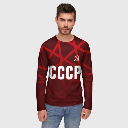 Мужской лонгслив 3D СССР красные линии, цвет 3D печать - фото 3