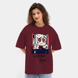 Женская футболка Oversize хлопок texturе Helltaker horny jail - фото 2