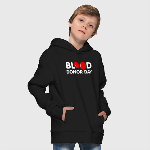 Детское худи Oversize хлопок Blood Donor Day, цвет черный - фото 9