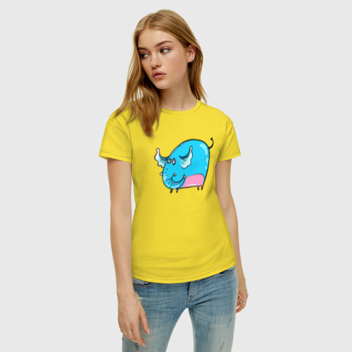 Женская футболка хлопок Большой  голубой слон, цвет желтый - фото 3
