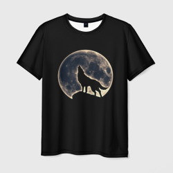 Мужская футболка 3D Силуэт волка под луной