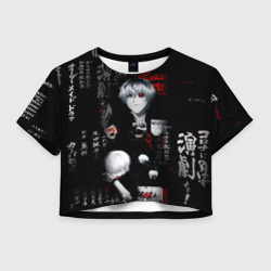 Женская футболка Crop-top 3D Токийский Гуль Иероглифы Tokyo Ghoul