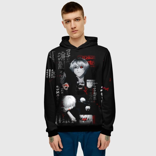 Мужская толстовка 3D с принтом Токийский Гуль Иероглифы Tokyo Ghoul, фото на моделе #1