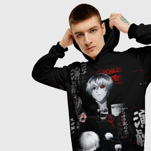 Мужская толстовка 3D с принтом Токийский Гуль Иероглифы Tokyo Ghoul, вид сбоку #3