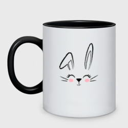 Кружка двухцветная Симпатичная мордочка кролика с изогнутым ухом в стиле дудл