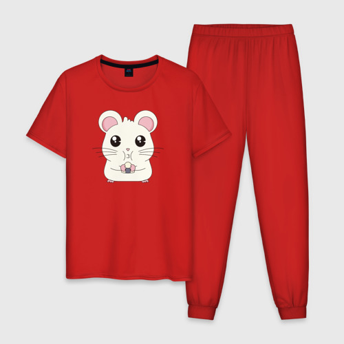 Мужская пижама хлопок Мышонок с суши, цвет красный