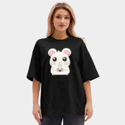 Женская футболка Oversize хлопок premium Мышонок с суши - фото 2