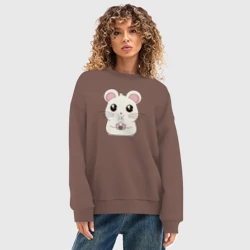 Женский свитшот oversize без начеса хлопок Мышонок с суши - фото 2