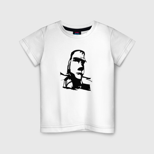 Детская футболка из хлопка с принтом Взгляд Моаи, вид спереди №1
