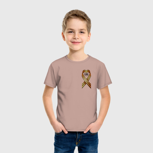 Детская футболка хлопок с принтом Георгиевская лента 9 мая, фото на моделе #1