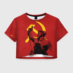 Женская футболка Crop-top 3D Советский солдат - Серп и молот