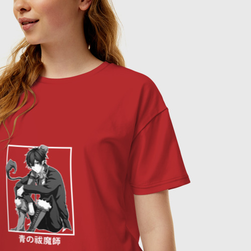 Женская футболка хлопок Oversize Загадочный Рин Окумура, цвет красный - фото 3