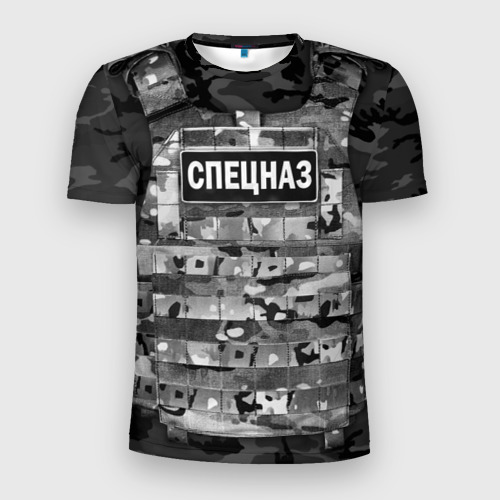 Мужская футболка 3D Slim с принтом Бронежилет - спецназ России, вид спереди #2