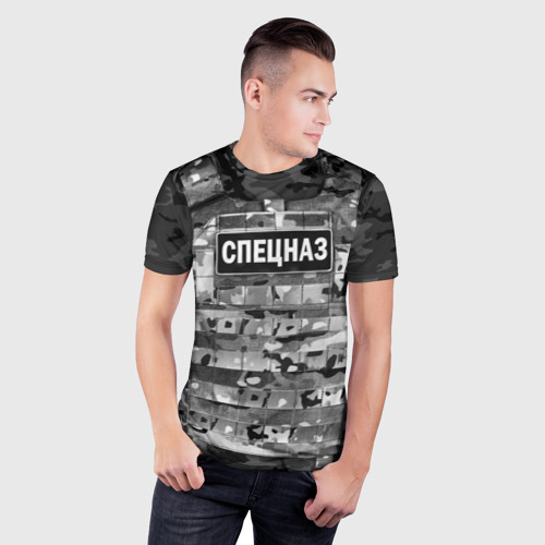Мужская футболка 3D Slim с принтом Бронежилет - спецназ России, фото на моделе #1