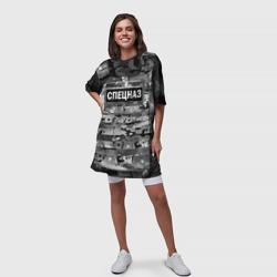 Платье с принтом Бронежилет - спецназ России для женщины, вид на модели спереди №3. Цвет основы: белый