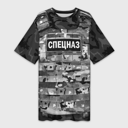 Платье-футболка с принтом Бронежилет - спецназ России, вид спереди №1