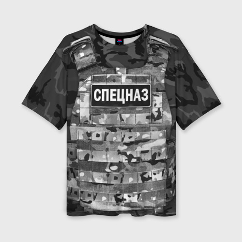 Женская футболка оверсайз с принтом Бронежилет - спецназ России, вид спереди №1