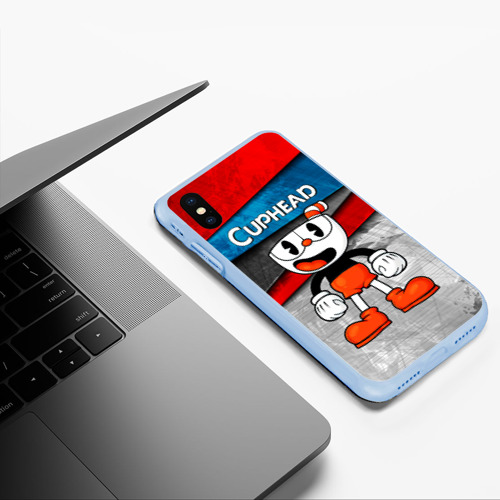 Чехол для iPhone XS Max матовый Cuphead Красная чашечка, цвет голубой - фото 5