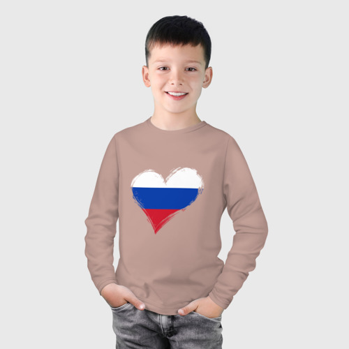 Детский лонгслив хлопок с принтом Russian Heart, фото на моделе #1