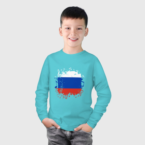 Детский лонгслив хлопок с принтом Music - Russia, фото на моделе #1