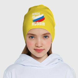 Шапка с принтом In Russia для ребенка, вид на модели спереди №4. Цвет основы: желтый