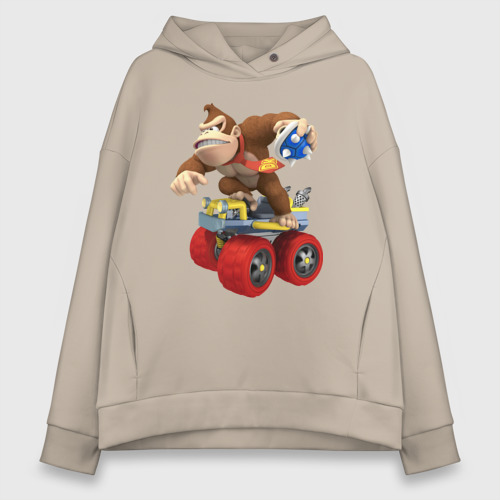 Женское худи Oversize хлопок Donkey Kong Super Mario Nintendo, цвет миндальный