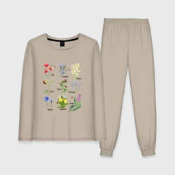 Женская пижама с лонгсливом хлопок Иллюстрации полевых цветов с названиями