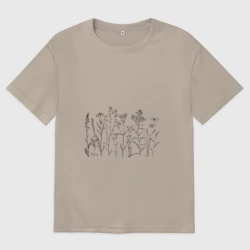 Женская футболка хлопок Oversize Минималистичная ботаническая иллюстрация растений
