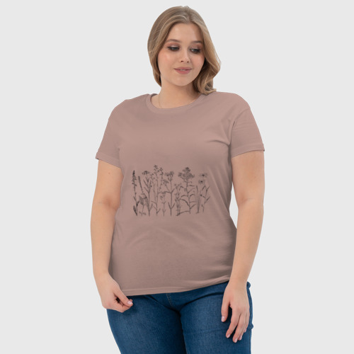 Женская футболка хлопок Минималистичная ботаническая иллюстрация растений, цвет пыльно-розовый - фото 6