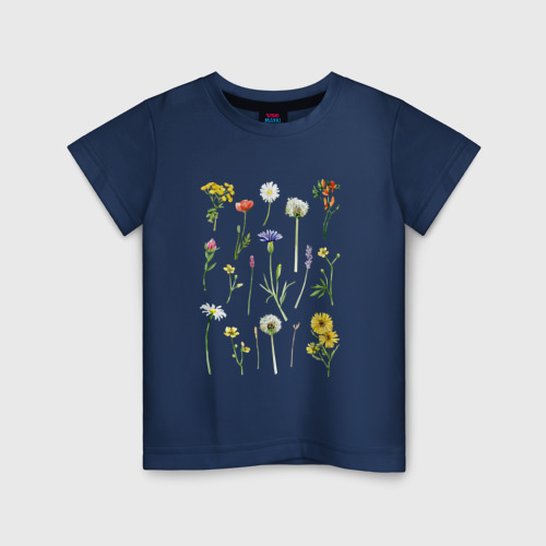 Детская футболка хлопок с принтом Акварельная иллюстрация полевых цветов, вид спереди #2