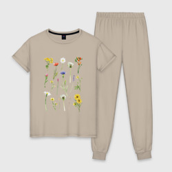 Женская пижама хлопок Акварельная иллюстрация полевых цветов