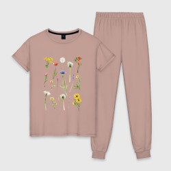 Женская пижама хлопок Акварельная иллюстрация полевых цветов